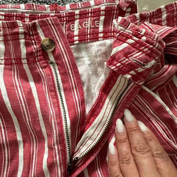NWT Size 8 American Eagle Linen Blend Shorts Womens Super High Rise Striped - Picture 3 of 9
